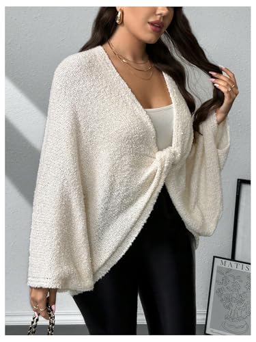 Verdusa Women's Plus Size Twist Knot Oversized Sweaters V Neck Long Sleeve Pullover Tops4
