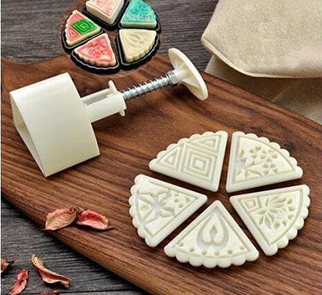 HUAL Moon Cake Mold With Stamps - Mid Autumn Festival DIY Decoration Press (TrianglePattern5Pcs)