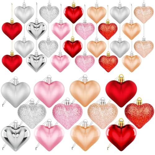 36Pcs Valentines Day Decor Heart Ornaments Classic Valentines Decorations Heart ...