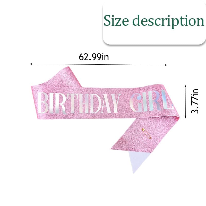 Guqqeuc Glitter Birthday Girl Sash for Women Girls Happy Bday Party Supplies 18th 16th 21st Year Old Sashes for Women2