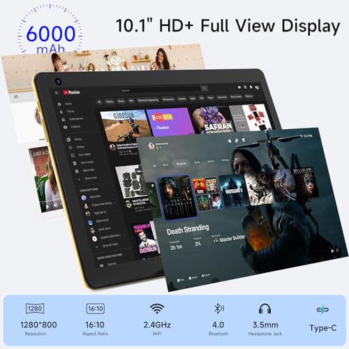 Image of Tablet Android, 10 inch Tablets Computer 6GB RAM+64GB ROM Support 1TB Expand, 2MP and 8MP Dual Cameras, 1280x800 IPS Screen, WiFi, Bluetooth, 6000mAh, Google GMS Certified Tableta, Blue