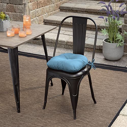 Image of Arden Outdoor Tufted Bistro Seat Cushion, Set of 4, 14.5 in x 15 in, Rain-Proof, Fade Resistant French Blue Texture