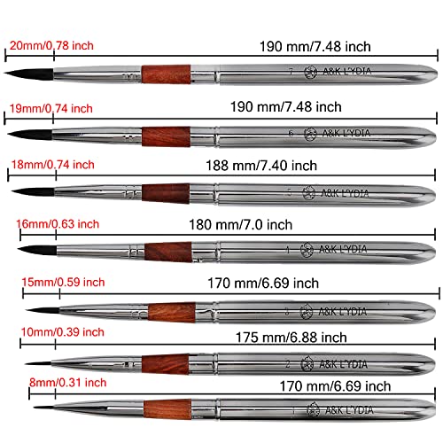 A&K L'ydia Travel Artist Brushes Set-7Pcs Professional Watercolor Detachable Portable Compact Anti-Shedding Synthetic Squirrel Round Paint Brush For Miniature Detailing, Gouche ,Acrylic #TOP4
