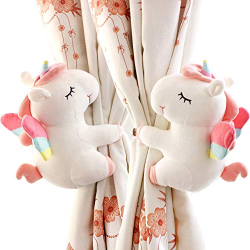 SHDZKJ 1Pair Unicorn Curtain Tiebacks Cartoon Animal Curtain Holder for Girls Kids Nursery