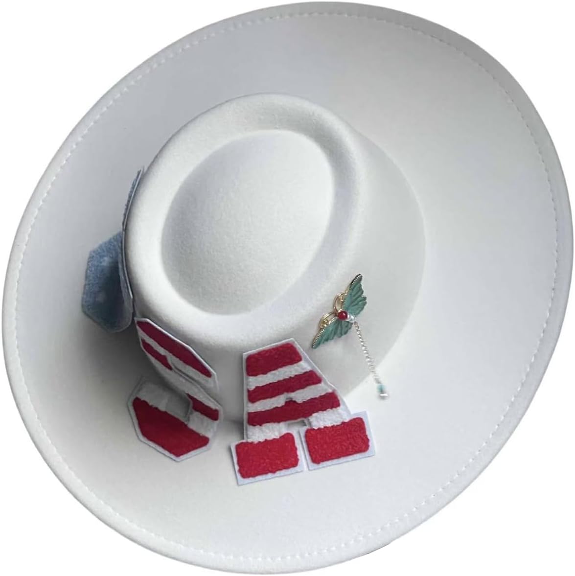 Vintage Wide Brim Fedora Hats -Handmade Felt Hat Panama Rancher Hat for Party Wedding A