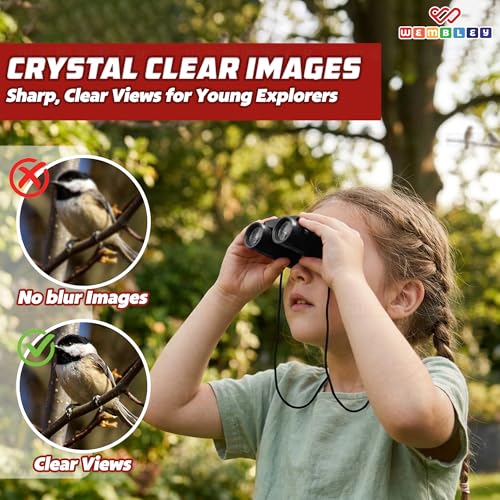 Image of Wembley Mini Binoculars Toy for Kids | Compact and Portable Outdoor Binocular for Boys and Girls | Binocular Toy with Neck String, Focus Adjustment and Ultra Zoom | Educational Birthday Gift (Black)