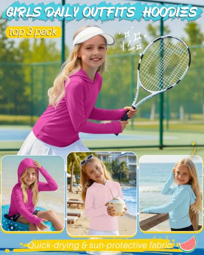 Image of 3 Pack Girls Long Sleeve Hoodies Thumbhole Shirts