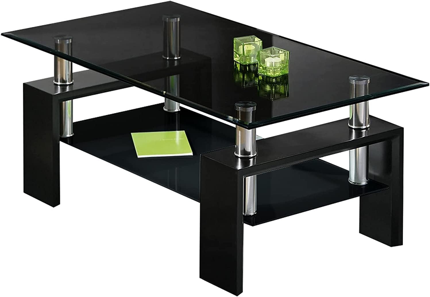 AWOOOD Coffee Table for Living Room,Side Table Modern Wooden Centre Table,Black Gloss Coffee