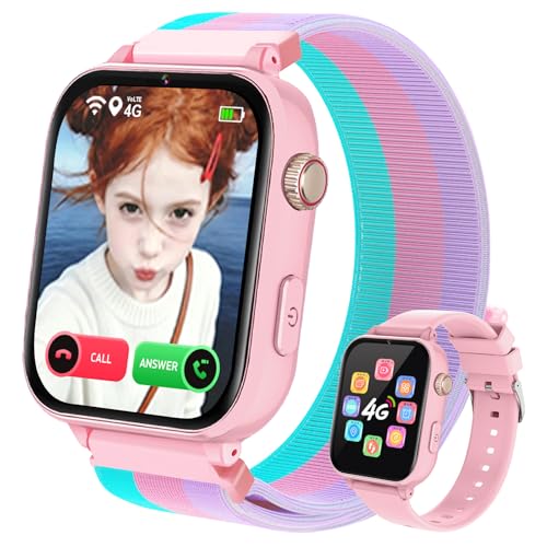 4G Montre Connectée Enfant GPS, Smartwatch avec Appel, Appel Vidéo, Chat Vocal, SOS, Mode École, WiFi, Podomètre, Réveil, Appareil Photo, Montre Telephone...
