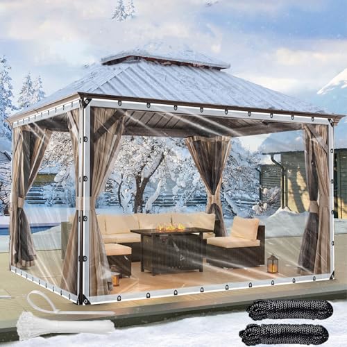 Clear Tarps Heavy Duty Waterproof, 10x12ft Upgraded Edge Heat Fused Tear Resistant,Clear Tarps with Grommetsfor Patio Fencing,Rain, Wind, Cold, Chicken Coops,and More(Windproof Rope and Tie-Downs)