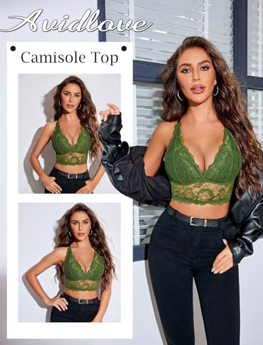 Image of Avidlove Bralettes for Women Lace Wireless Bra V Neck Racerback Crop Top Adjustable Lingerie No Padded