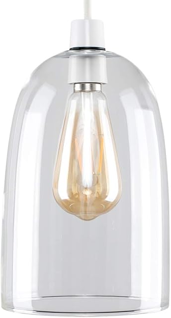 MiniSun Modern Clear Dome Shaped Glass Ceiling Pendant Light Shade - Complete with a 4w LED Filament Bulb [2700K Warm White]