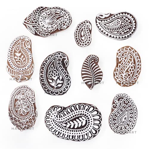 Image of Hashcart | Set of 10 | Paisley Design Baren for Blocks Printing | Handcarved Wooden Stamps for Scrapbooking | Fabric Designing | Art Craft | Pottery Craft | Project Making