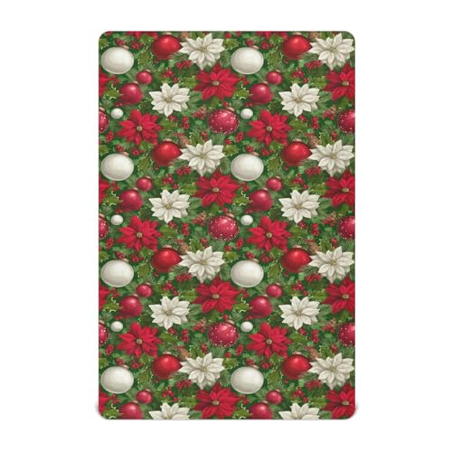 Image of Baby Crib Sheet Christmas Fir Tree Poinsettia Crib Mattress for Boys and Girls Playard Sheet Soft Breathable Fitted Baby Mattress Cover 52x28in