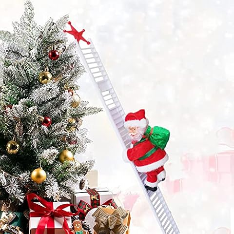 Nircho Climbing Ladder Santa, Christmas Decorations Electric Climbing Santa Claus Xmas Figurine Ornament, Singing Jingle Bells Santa Climbing Ladder Up and Down, Hanging Decor for Christmas Party Home Cover