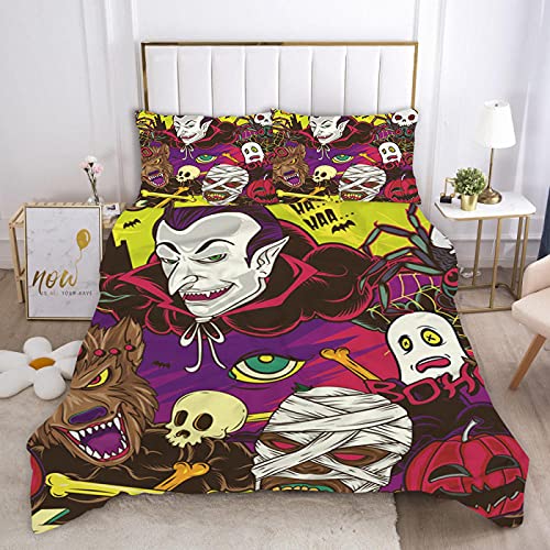 HAJYCFR 3D Juego de Cama Super King 240x260cm Película de Terror Ropa de Cama para niños Funda nórdica con Calavera Ropa de Cama para niños Funda nórdica Doble Queen King Juego de Funda de Cama