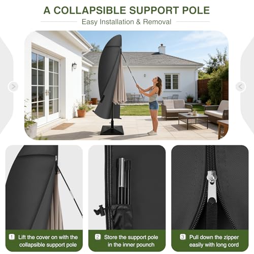 Porch Shield Patio Umbrella Cover - Outdoor Waterproof Garden Offset Banana Parasol Cover Fits Cantilever Offset Umbrella 12-14 Feet, Black by Porch Shield - Image 5