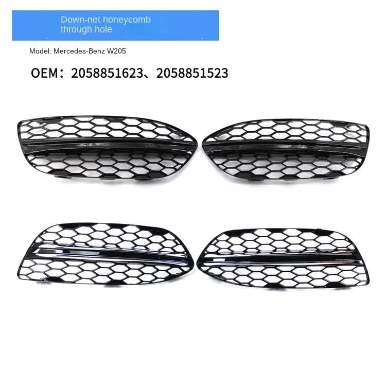 Marco de lámpara antiniebla aplicable para 14-19 Fit For Be-nzz Fit For M-erc-edess C-Class W205 rejilla inferior de parachoques frontal de lámpara antiniebla en panal con orificios luz (Brightblackstripe) miniatura 2