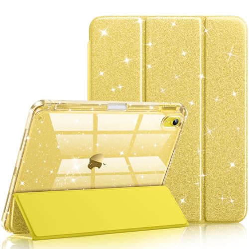 Akkerds for iPad 10th Generation Case 10.9 Inch 2024 - for iPad (A16) 11th Gen Case 11 Inch 2025 with Pencil Holder - Slim Trifold Stand Protective Cover with Crystal Clear Back - Yellow
