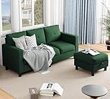 JAMFLY Convertible Sectional Sofas Couches for Living Room, L Shaped Couch with Storage Ottoman, Small Sectional 3 Seater Sofa for Small Spaces, Green