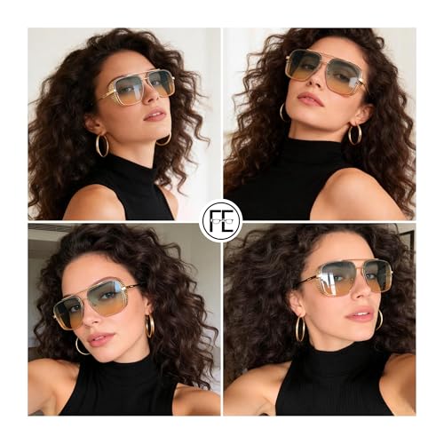 Image of FEISEDY Sunglasses Mens Women Vintage Pilot Square Trendy Metal Steampunk Fishing Driving Sun Glasses B2894
