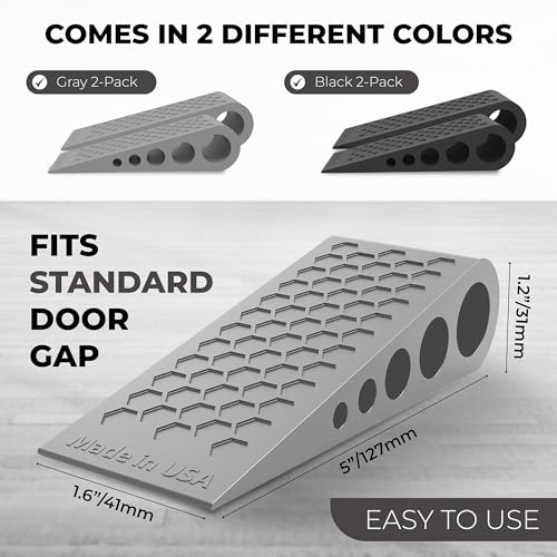 Image of Door Stoppers for Bottom of Door Premium Floor Rubber Door Stop Wedge Made in USA Heavy Duty Honeycomb Design for Carpet, Tile, Ideal for Home, School, Commercial,Gray 3 Pack