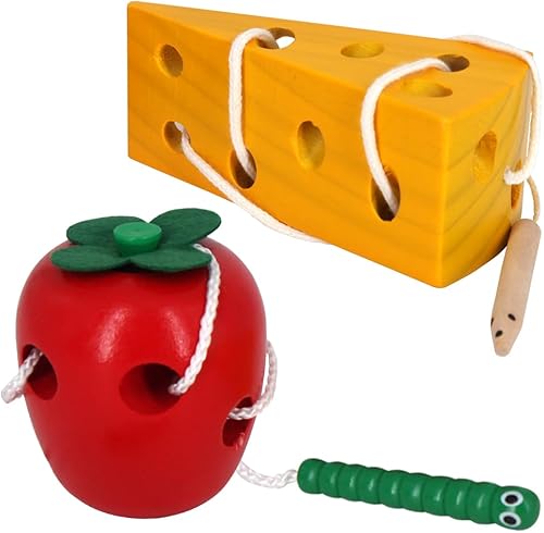 Juguetes de desarrollo temprano juguetes de cordones de madera orugas Montessori comen manzana y queso juguetes educativos para niños pequeños y