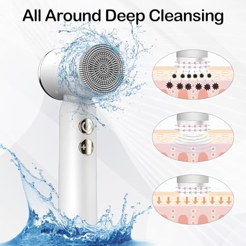 TECKZOON 6-in-1 Elektrische Gesichtsbürste, 3 Modi 6 Bürsten Tiefenreinigender Elektrischer Gesichtsporenreiniger, Wasserdichte Wiederaufladbare Gesichtsreinigungsbürste für Alle Hauttypen (Weiß)