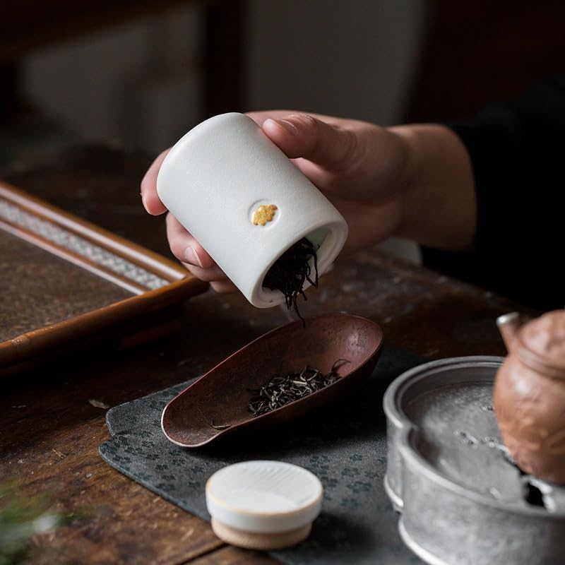 SONGCHAO Sugar Jar Ceramic Tea Caddy Small Mini Portable Sealed for Storage Tea Canister(A)