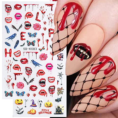 Nail Art Stickers 3 Sheets 5D Stereoscopic Embossed Nail Decals 3D Self-Adhesive Nail Art Supplies Designs Nail Stickers for Women Acrylic Nails Party Decor