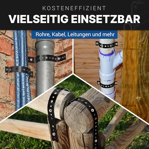 GARSIDURO® Montagelochband kunststoffummantelt [19mm x 10m] | Profi Lochband Metall schwarz zur Befestigung von Kabeln, Leitungen und Rohren | Flexibles Montageband Stahl Kunststoff Nagelband