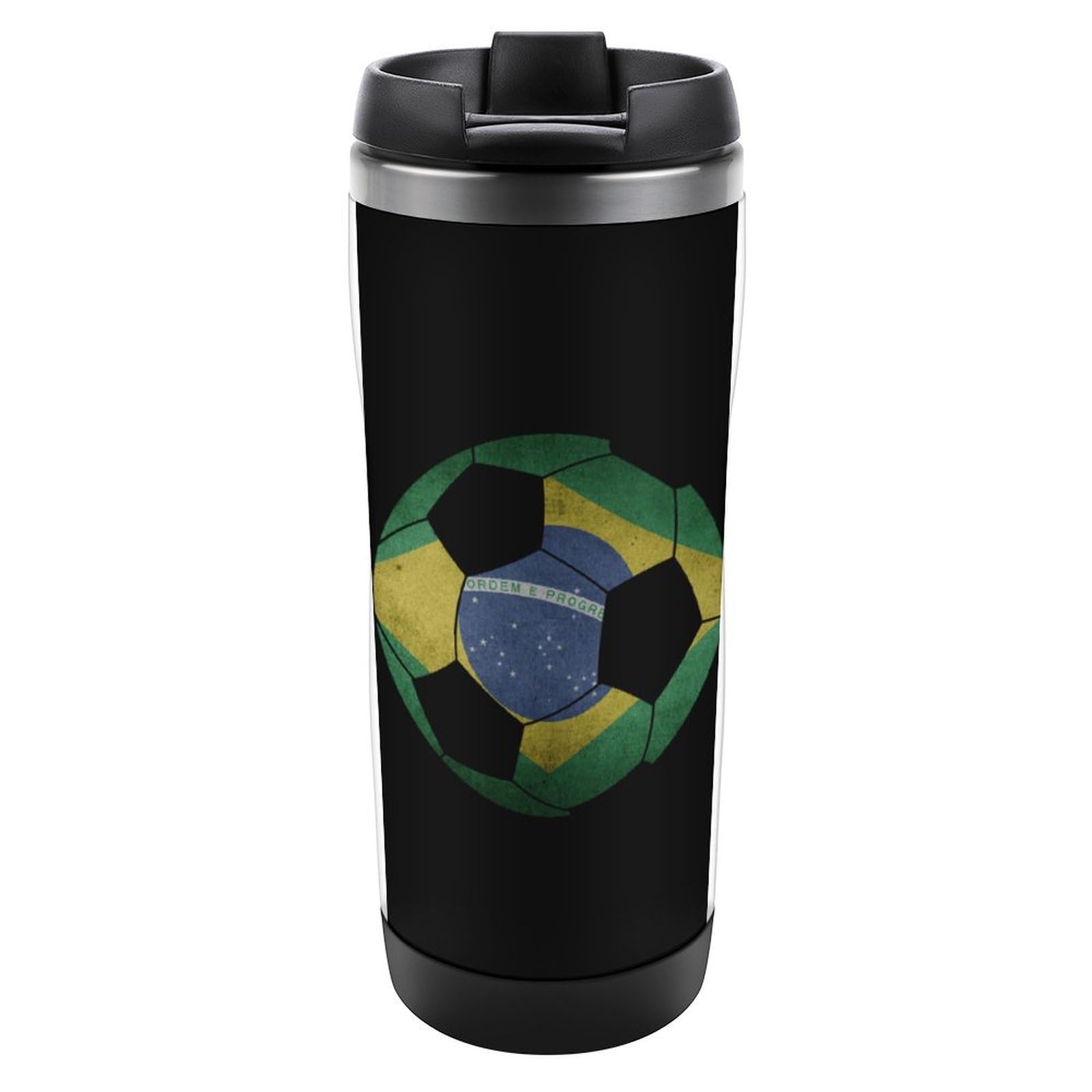 Brazil Soccer Ball with Brazilian Flag Travel Coffee Mug Stainless Steel Insulated Cup Double Walled Tumbler with Lid 13oz