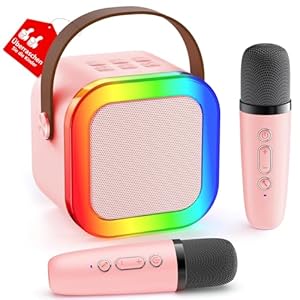 Karaoke Maschine Kinder, Geschenk für Mädchen 3-12 Jahre, Karaoke Kinder Spielzeug ab 3-12 Jahre Mädchen, Karaoke Maschine mit 2 Karaoke Mikrofon Kinder, Rosa