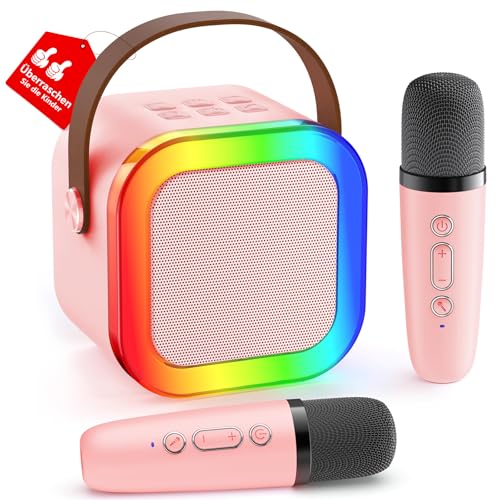 Karaoke Maschine Kinder, Geschenk für Mädchen 3-12 Jahre, Karaoke Kinder Spielzeug ab 3-12 Jahre Mädchen, Karaoke Maschine mit 2 Karaoke Mikrofon Kinder, Rosa
