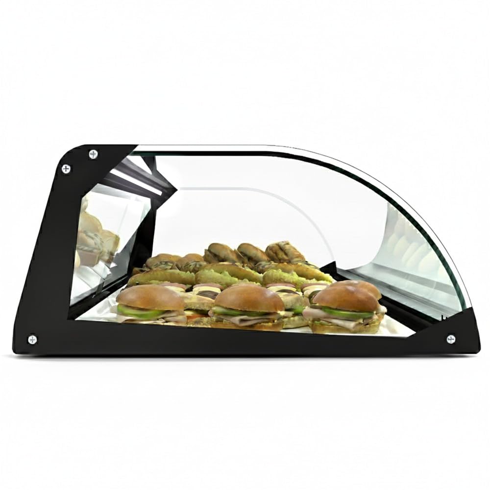 MBH - Neutrale Aufsatzvitrine 119 cm, gebogenes ESG-Sicherheitsglas, 1 Etage, mit LED-Beleuchtung, mit rückseitigen Schiebetüren, für Bar, Café, Restaurant, Gebäck und Konditorei.