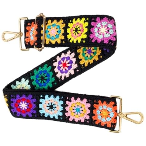 ZANQANO Crochet Flower Purse Strap Replacement Crossbody Bag Handbag 2" Wide Adjustable (Floral Black) Cover
