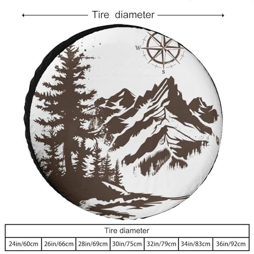 Image of Camper Spare Tire Cover 13 Inch Mountains with A Compass Polyester Universal Spare Wheel Tire Cover Wheel Covers Wildlife Compass Universal Fit for Trailers SUV Truck Camper Travel