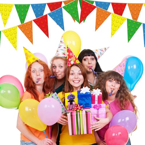 Image of Tiamon 5 Pcs Building Block Birthday Party Triangle Decoration 49.2 Ft