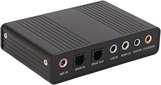 USB Sound Card, 6 Channel External Sound Card for PC Laptop Computer, 48kHz Sampling Rate USB Soundbox, Analog and Digital Audio Equipment (Black)