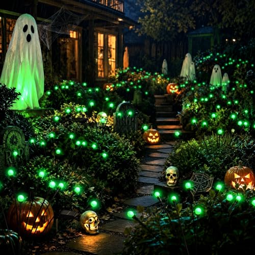 Image of Solar Halloween Lights(4Pack 40LED), Green Outdoor Halloween Decor | Scary Swaying Firefly Lights Waterproof for Garden Decor, 2 Lighting Mode, Auto On /Off, Yard Solar Lights Gardening Gifts