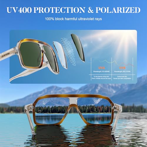 Image of DEAFRAIN Polarized Sunglasses for Men Women, Acetate Pilot Classic Retro 90s UV Protection Fashion Driving Beach Shades