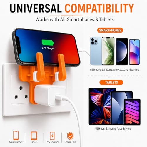 Image of Leo Universal Mobile Holder & Wall Socket Charging Stand | Anti-Slip ABS Mobile Stand for Smartphones & Tablets | Portable Multi Phone Holder for Home, Office & Travel
