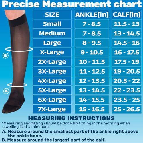 ABSOLUTE SUPPORT Made in USA - Sheer Compression Socks for Women 20-30mmHg | For Swelling, Lymphedema, DVT, Post Surgery Recovery - Black, Large, A205BL33