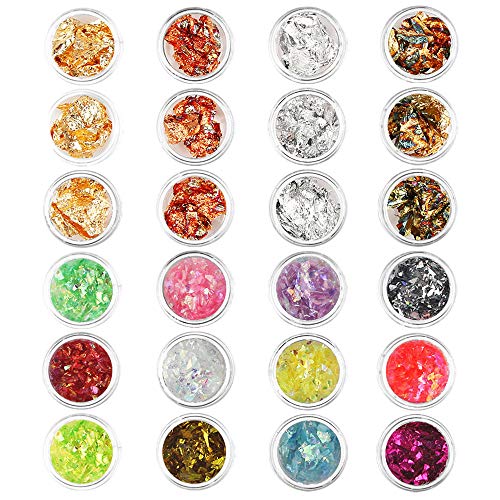 24 Cajas Nail Art Foil Gold Silver Foil Paillette Flake Nail Art Decoration Cover