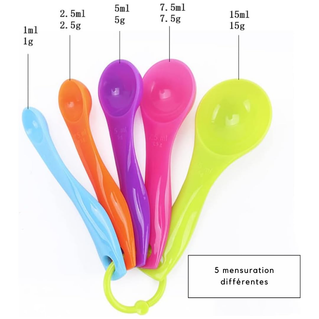 PARENCE Cuillères Doseuses Plastique Colorées 1-15 ml/g Mesure Cuisine Pâtisserie Anneau Accroche