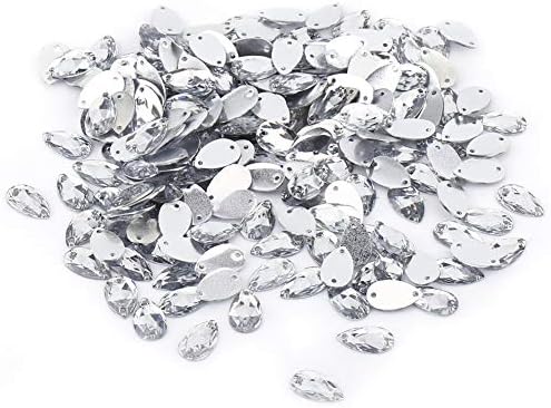 200 Pieces Rhinestone Buttons, 2 Colours Acrylic Resin Flatback Sewing on Teardrop Shaped Crystal Accessories with 2 Holes for DIY Craft Decoration (White)