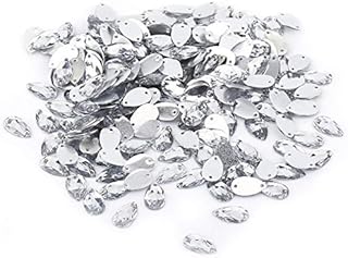 200 Pieces Rhinestone Buttons, 2 Colours Acrylic Resin Flatback Sewing on Teardrop Shaped Crystal Accessories with 2 Holes for DIY Craft Decoration (White)