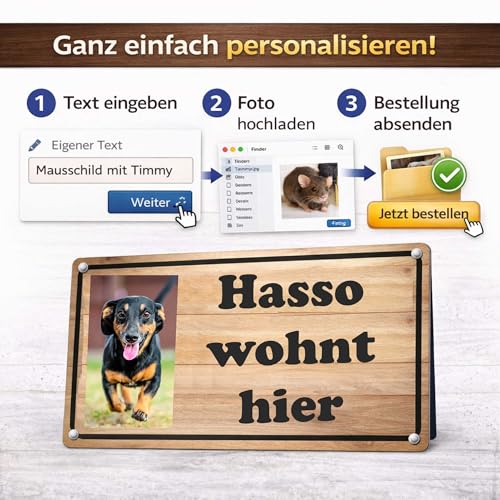 INDIGOS UG - Hundeschild - Aufkleber - Hund - mit Wunschtext und Foto - Spruch - Design Deko Geschenkidee individuell personalisiert - Sticker selbst gestalten