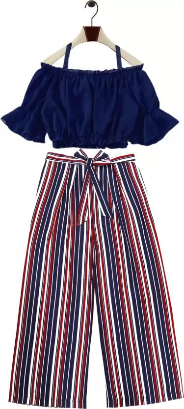 Image of Girls /Kids Printed Floral Designer Top and Palazzo Set Crop Top and Palazzo Set Printed /Fancy Palazzo and top Set for Girls with tie in Waist