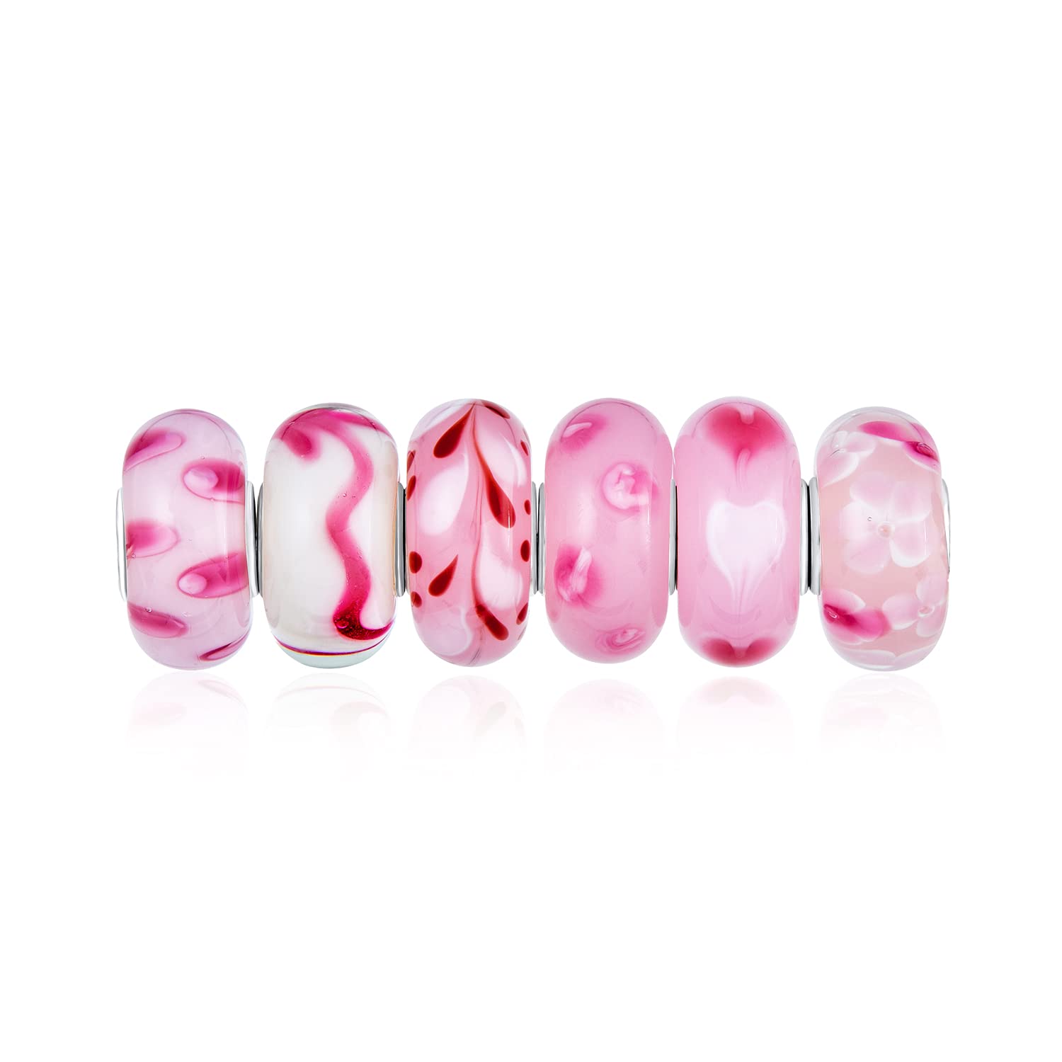 Abalorios de cristal de Murano floral rosa y plata .925 para diario y oficina